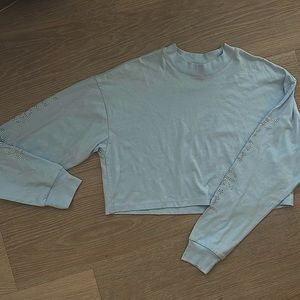 NEW BABYGIRL rhinestone | Cropped Long Sleeve | Baby Blue | Y2K